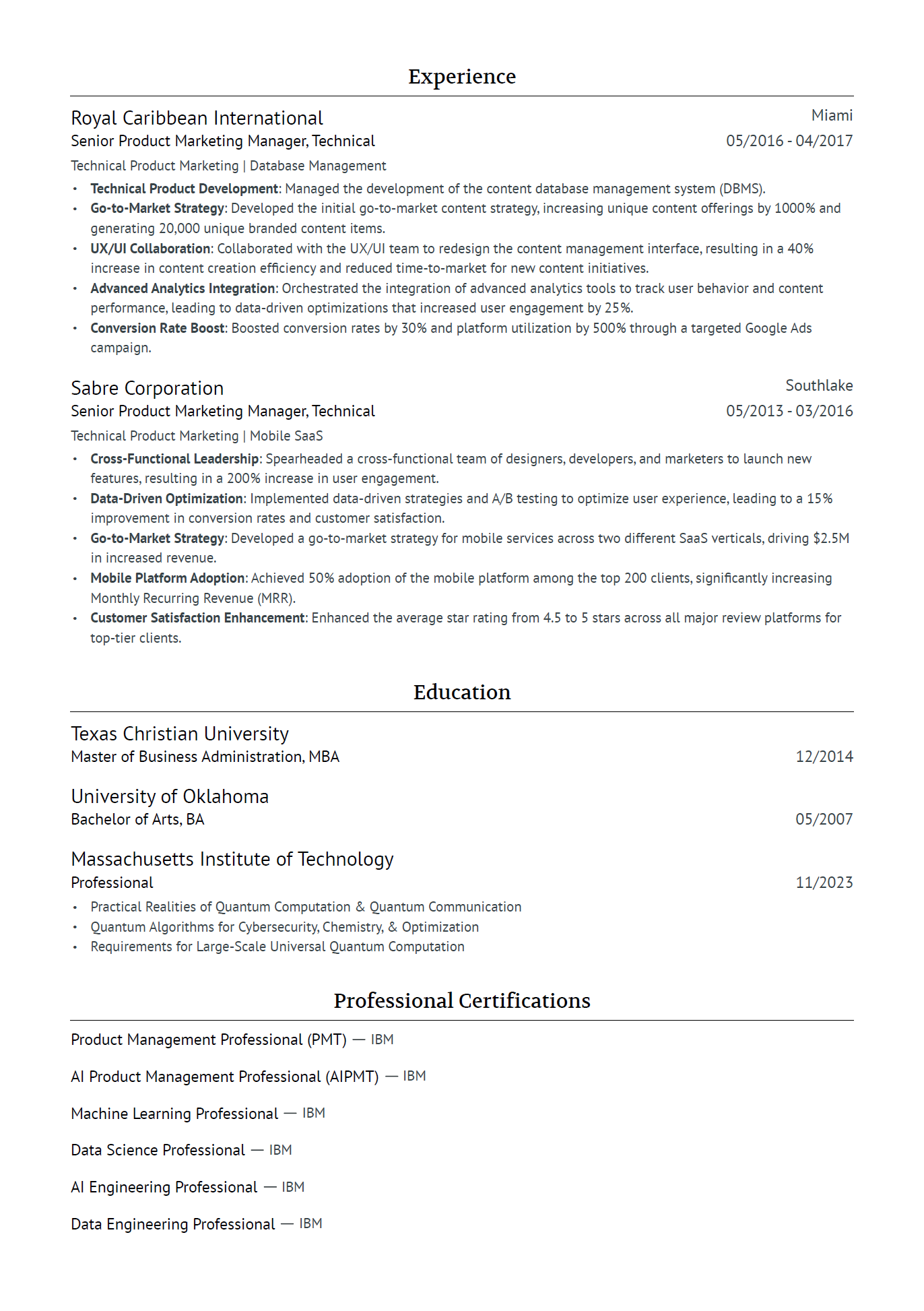 Resume page 2